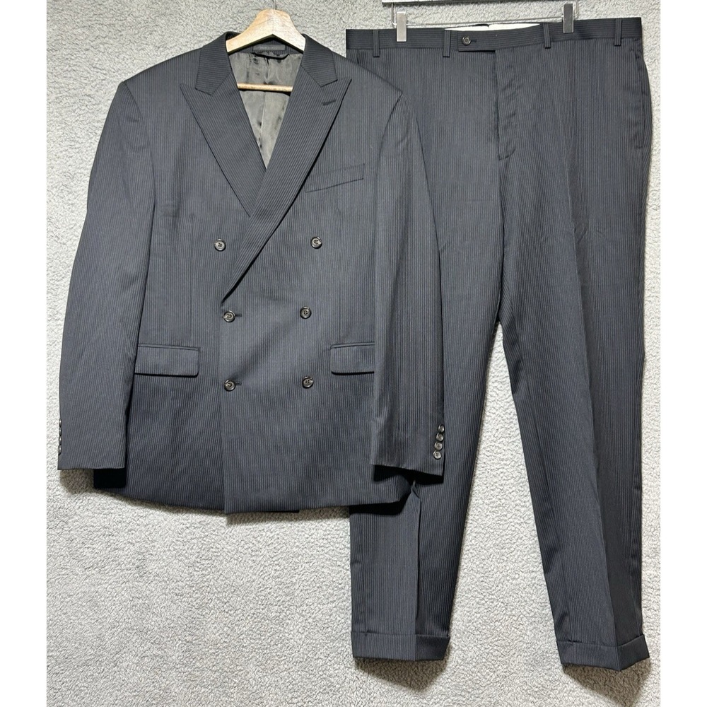 Lauren Ralph Lauren Mens 44R-40X32 Suit Grey Pinstripe Double Breasted 100% Wool